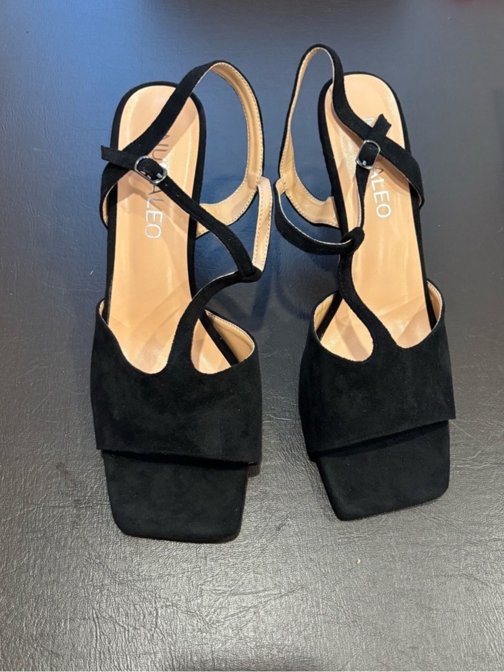 Black Suede Strappy Square-Toe Sandals